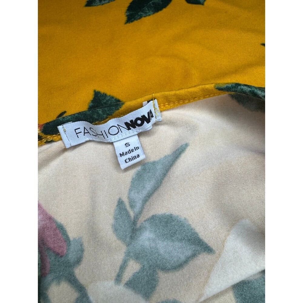 Fashion Nova Yellow Floral Midi Dress Side Slit Bodycon Size Small - Picture 5 of 5
